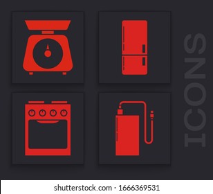 Set Power bank with different charge cable , Scales , Refrigerator  and Oven  icon. Vector