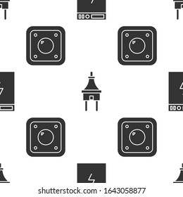 Set Power bank, Electric plug and Electric light switch on seamless pattern. Vector