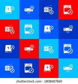 Set Power bank service, Air conditioner, Radio and Oven icon. Vector.