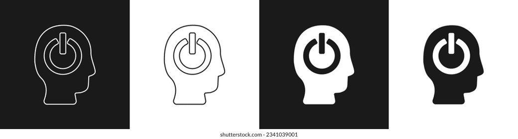 Ajuste el icono del botón de encendido aislado en el fondo blanco y negro. Iniciar el signo.  Vector