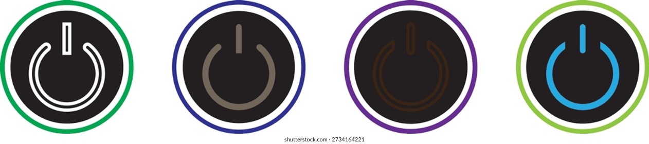 Set of power button icons, both outlined and filled ,Graphic power symbol set