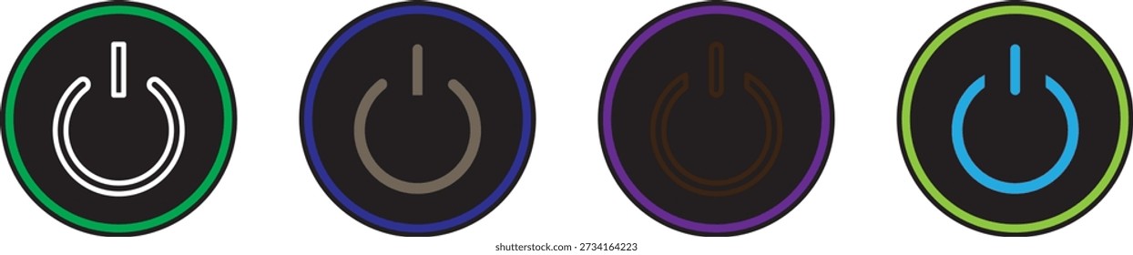 Set of power button icons, both outlined and filled ,Graphic power symbol set