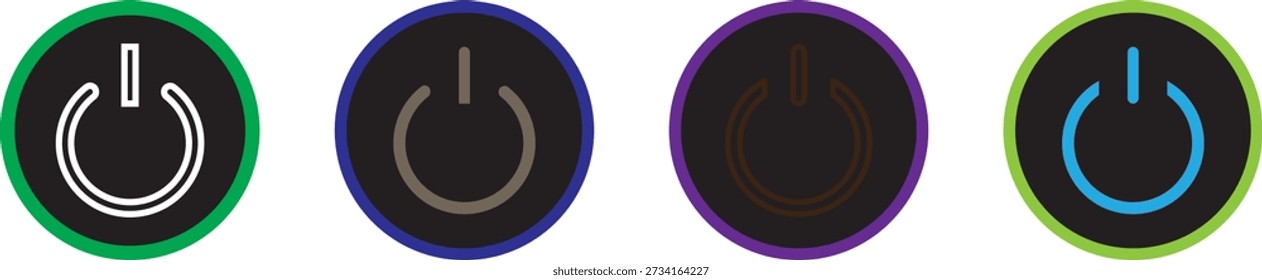 Set of power button icons, both outlined and filled ,Graphic power symbol set