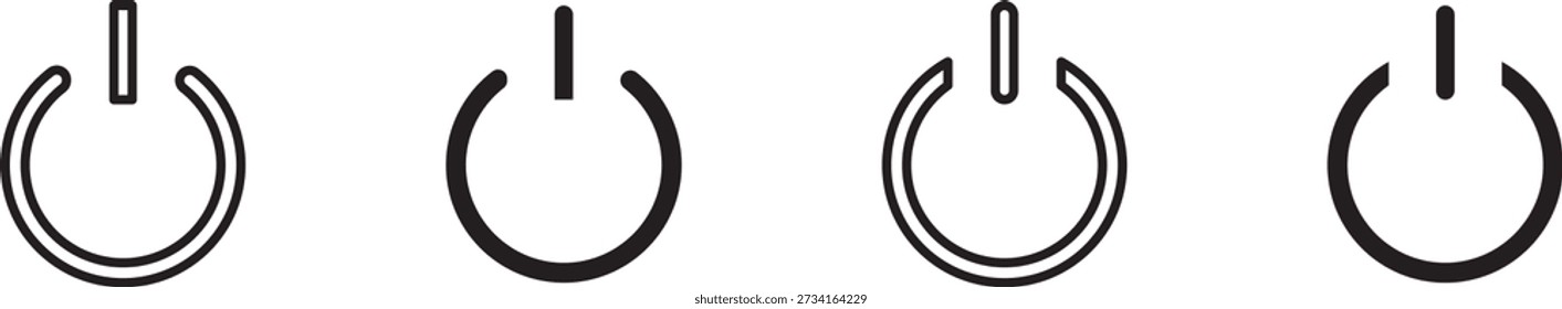 Set of power button icons, both outlined and filled ,Graphic power symbol set