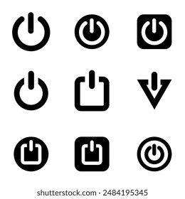 Eine Reihe von Power-Button-Icons auf weißem Hintergrund.
