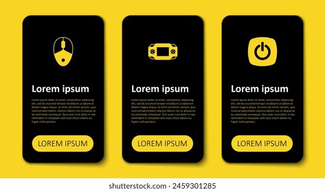 Set Power button, Portable video game console and Computer mouse. Business infographic template. Vector