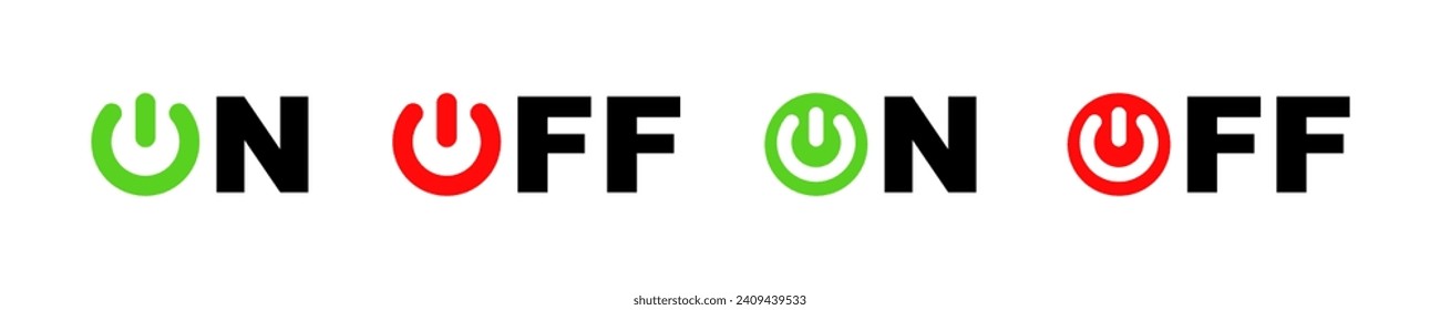 Set of power buttons vector icons. Power off and on. Shutdown signs.
