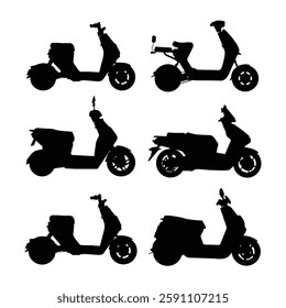 Set of power electric scooter , scooty black silhouette illustration Vol 02