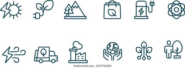 set of power energy , ecology vector line icon