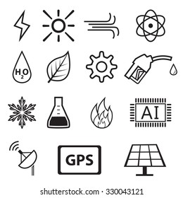 Set of power and energy system in linear icons