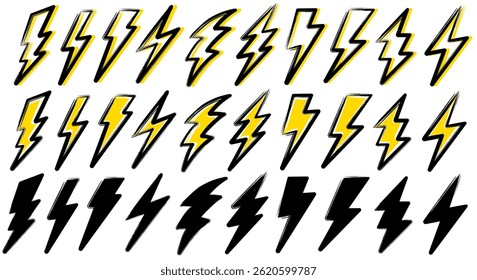 set power lightning icon. Grunge Thunderbolt Sign Template Design Illustration