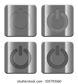 Set of Power off buttons vector in brushed metal style. Arranged layer, color and graphic style structure.