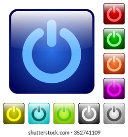 Set of power off color glass rounded square buttons