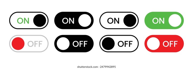 Set of power On and Off switch icon collection. Toggle switch symbol. Vector Illustration.