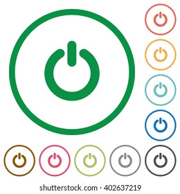 Set of Power switch color round outlined flat icons on white background