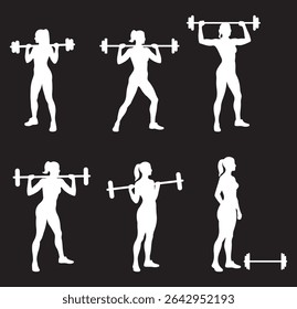 Set powerlifting athletes powerlifters White silhouette weightlifting silhouettes on Transparent Background. EPS 10.