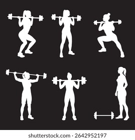 Set powerlifting athletes powerlifters White silhouette weightlifting silhouettes on Transparent Background. EPS 10.