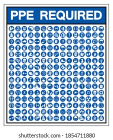 Set Of PPE Required Symbol Sign, Vector Illustration, Isolated On White Background Label .EPS10