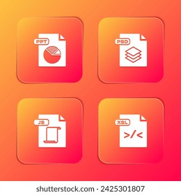 Set PPT file document, PSD, JS and XSL icon. Vector