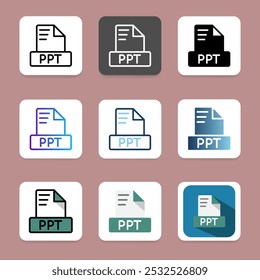 Definir o formato de arquivo ppt icons, com variações de cores elegantes e adequado para web, UI e aplicativos móveis.