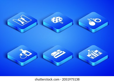 Set Prado museum, Algar waterfall, Stadium Mestalla, Apple cider bottle, Orange tree and Castanets icon. Vector