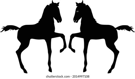 A set of prancing foals. Vector illustration
