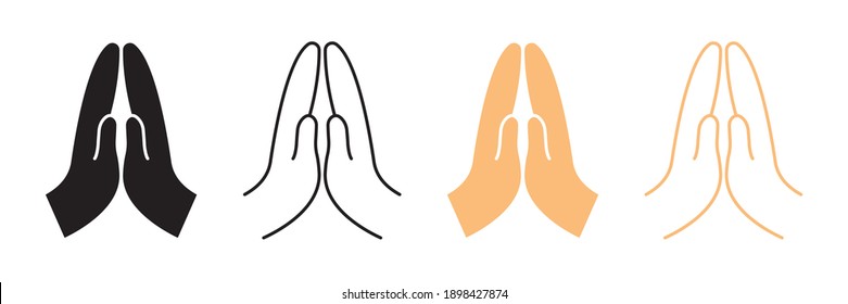 Set of pray icons, prayer, religion, hands praying signs. Pray line on a white background, pray symbol design from religion collection. Vector illustration.