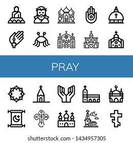 Set of pray icons such as Buddha, Prayer, Jesus, Pastafarianism, Mosque, Church, Jainism, Vatican, Crown of thorns, Islam, Orthodox cross, Monastery , pray