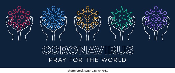 Set Pray for the World coronavirus concept with hands vector illustration. Collection Time to pray Corona Virus 2020 covid-19. Coronavirus in Wuhan vector illustration. Bundle Virus Covid 19-NCP.