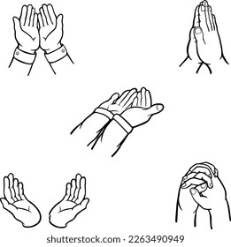 Set of Praying hands gesture line art Vector, drawing art styles good for element, ornament, icon