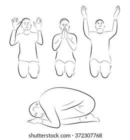  set of praying men, bowed figure, hands to heaven, prayer