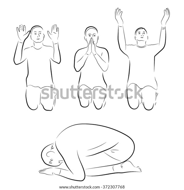 Set Praying Men Bowed Figure Hands Stock Vector (Royalty Free ...