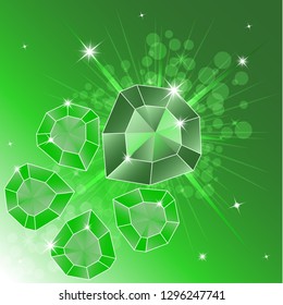 A set of precious stones, diamond. Magic crystals on a bright background. Five crystals are isolated, shiny, sparkling. Vector graphics