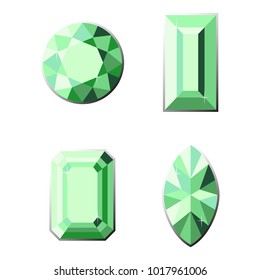 Set of precious stones with different types of cut. Isolated on white background