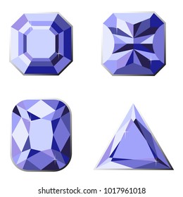 Set of precious stones with different types of cut. Isolated on white background