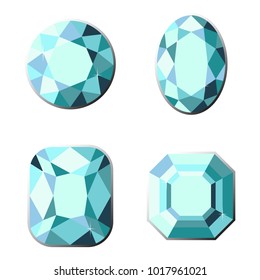 Set of precious stones with different types of cut. Isolated on white background