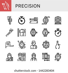 Set of precision icons such as Archer, Measuring, Stopwatch, Measure tape, Watch, Measure, Measuring tape, Watchmaker, Caliper, Architect , precision