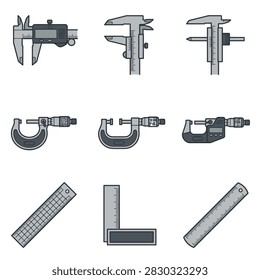 A set of precision measuring instruments including calipers micrometers and rulers essential for accurate measurements in workshops and labs
