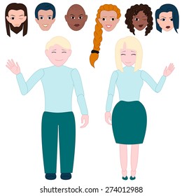 Set prefabricated vector colored people, with separate parts. Vector illustration