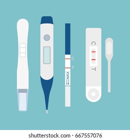 Set Of Pregnancy Test, Flat Design Vector