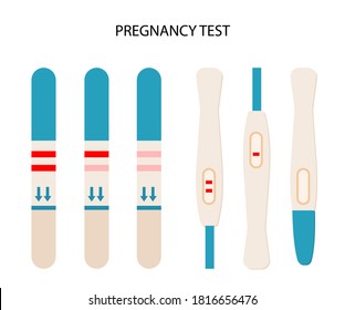 Establecer iconos de prueba de embarazo. Resultado de las pruebas médicas de ovulación. Probar a la mujer embarazada. ilustración vectorial plana aislada en blanco.