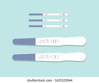 Set of pregnancy test sticks with results. Ovulation medical test. Flat vector illustration.