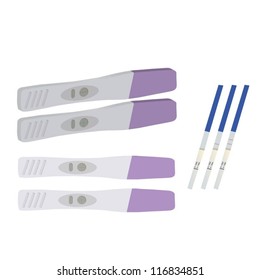 Set of pregnancy tests with positive and negative results