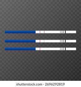 Conjunto de pruebas de embarazo que muestran resultados diferentes, positivos y negativos. Ilustración vectorial
