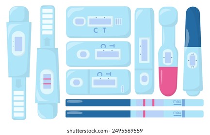 Set of pregnancy tests, types of hCG tests to determine pregnant vector illustration