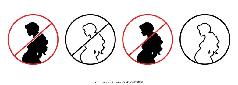 Set of Pregnancy Wellness Advisory icon collection. Maternal Health Caution symbol. vector Illustration.