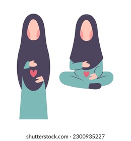 Set Of Pregnant Hijab Mother Touching Belly