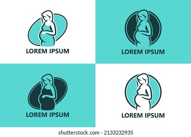 Set of pregnant mom logo template design vector