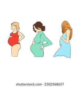 Set of pregnant woman, future mom. Flat vector illustration. Isolated