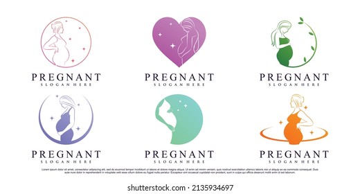 Set of pregnant woman logo design with creative element Premium Vector